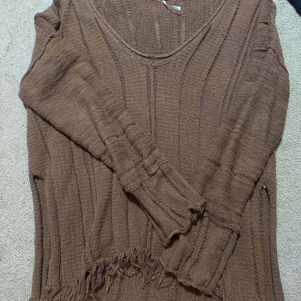 Free People Brown V-Neck Sweater